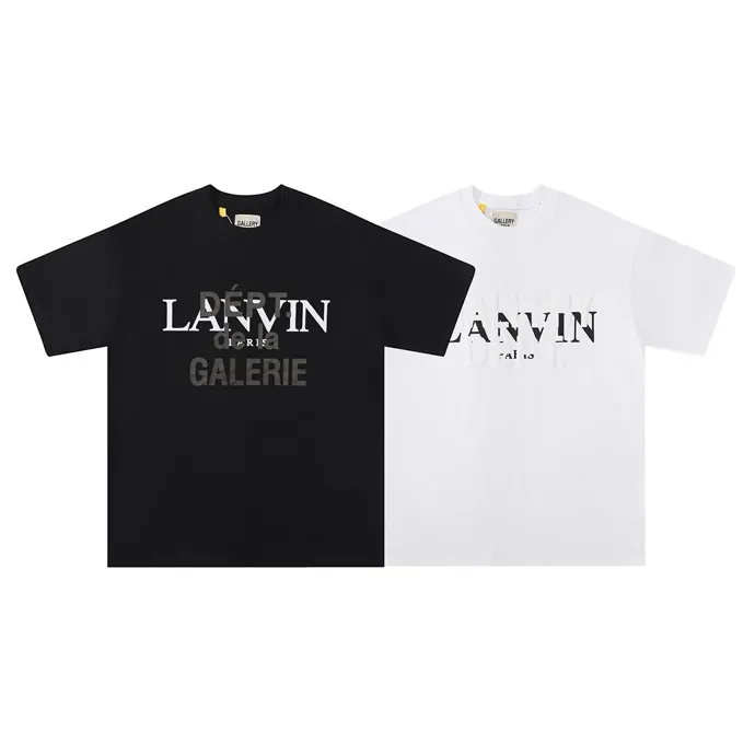 Style number: 608 P110 Fabric: 260g double yarn Meichao Gallery Dept co-branded Lanvin 2025 spring and summer new logo round neck T-shirt high street men and women same style loose classic G short sleeves Color: black white Size: S M L XL